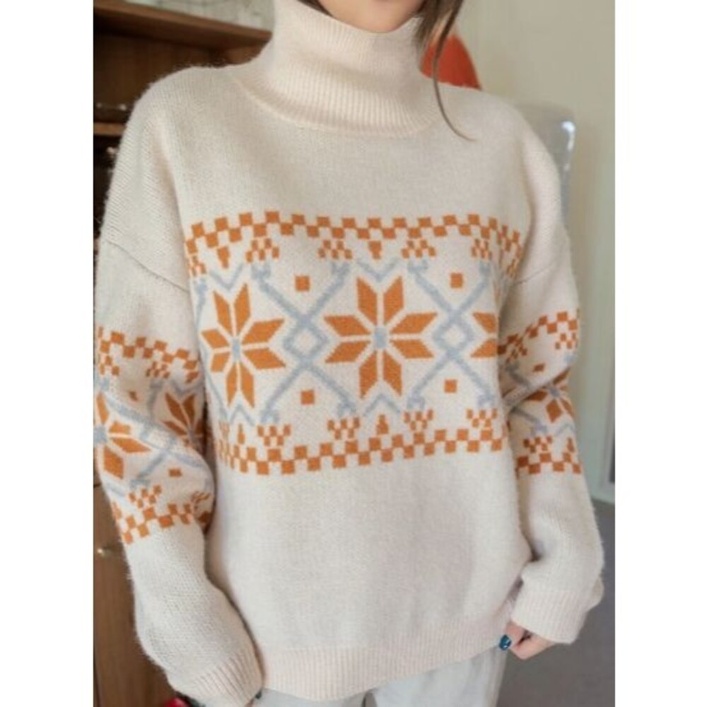 Dazy Nordic Fair Isle Winter Sweater Snowflakes Size M L Drop Shoulder Thick